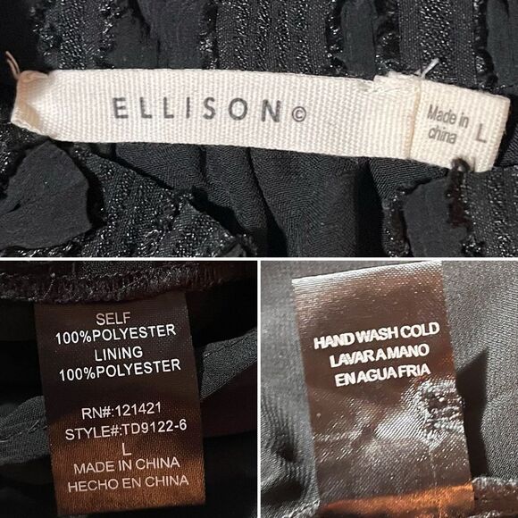 Ellison Black Textured Stripe Tiered Mini Dress Long Sleeves L - Picture 9 of 10